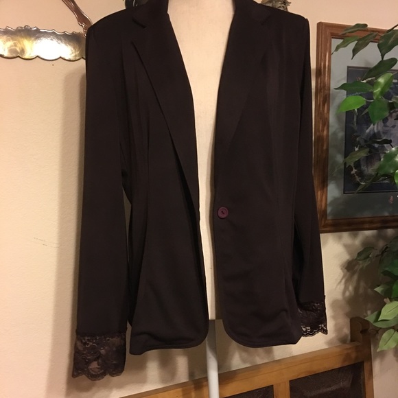 David Loren brown stretch blazer lace detail L - Picture 3 of 8
